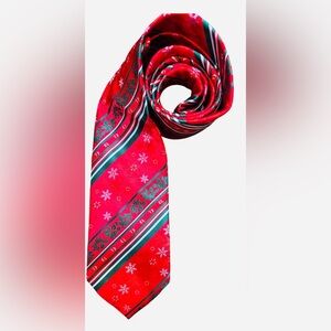 HISDERN Festive Red and Green Snowflake Tie